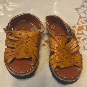 Tan Leather Woven Sandals.